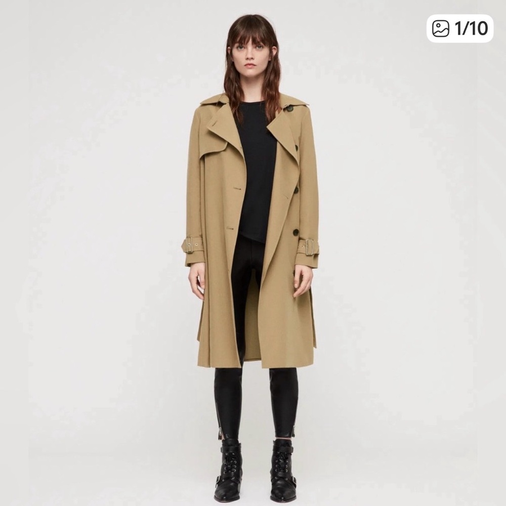 All Saints Myla Long Tan Trench Coat